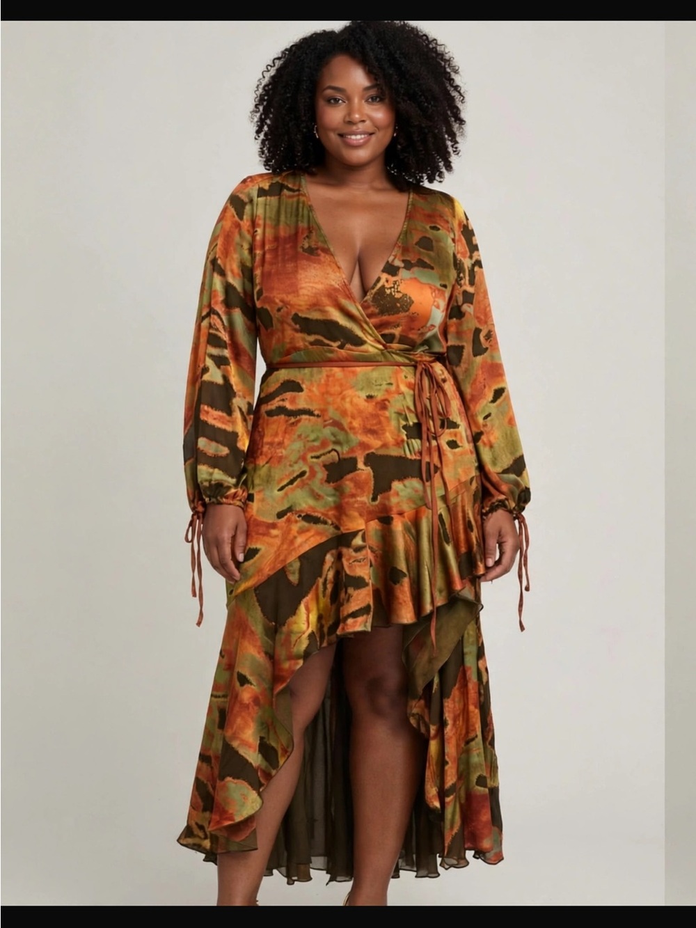 ASOS Olive & Rust Wrap High-Low Midi Dress
